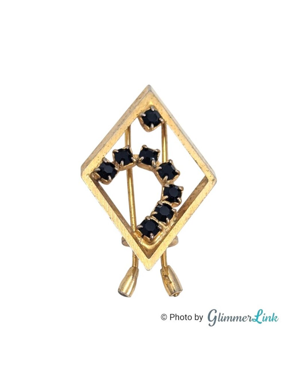 Vintage Gold Tone Black Stone Geometric Hair Barrette Art Deco Style